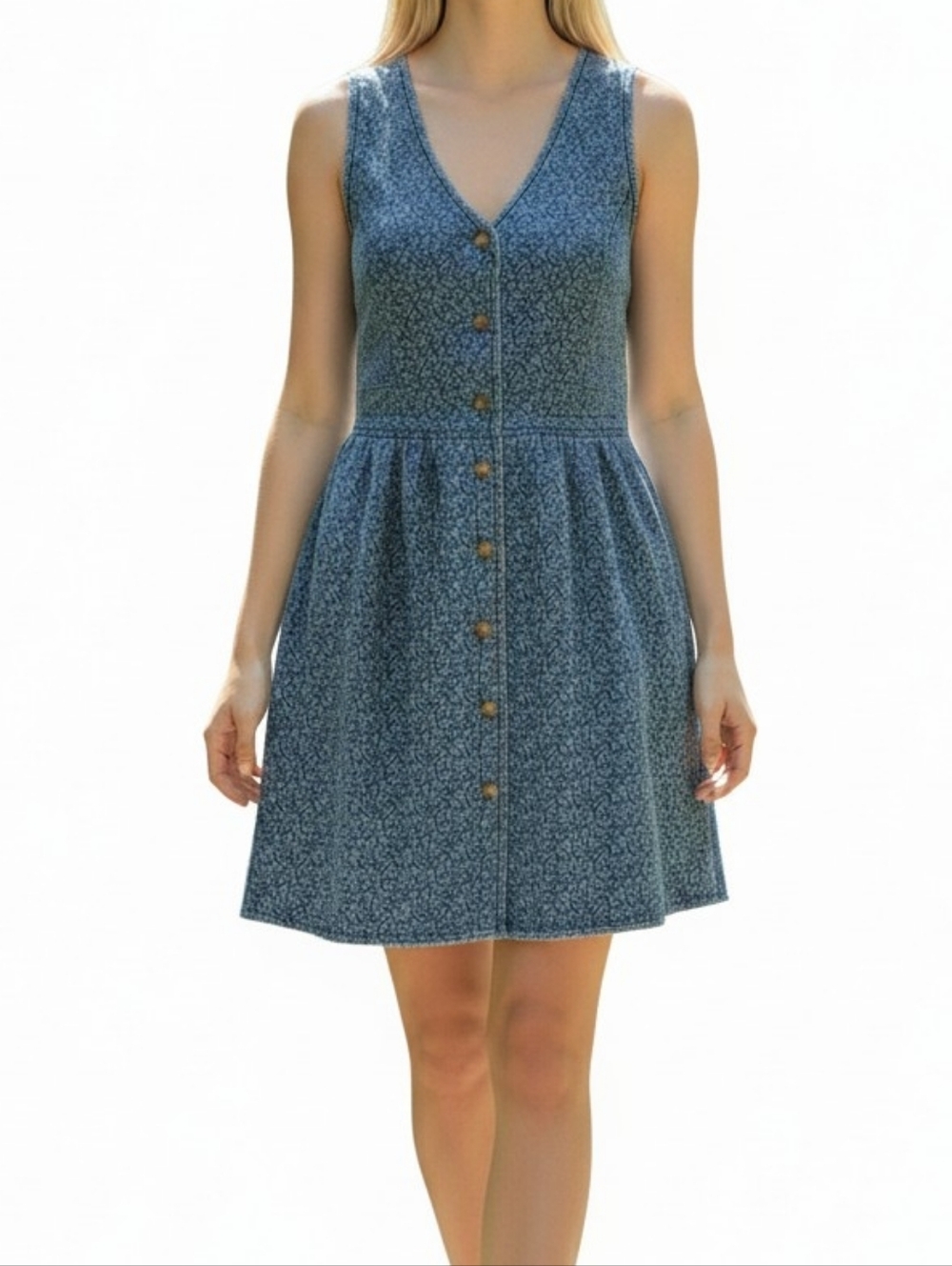 Vintage Floral Denim Button-Front Dress